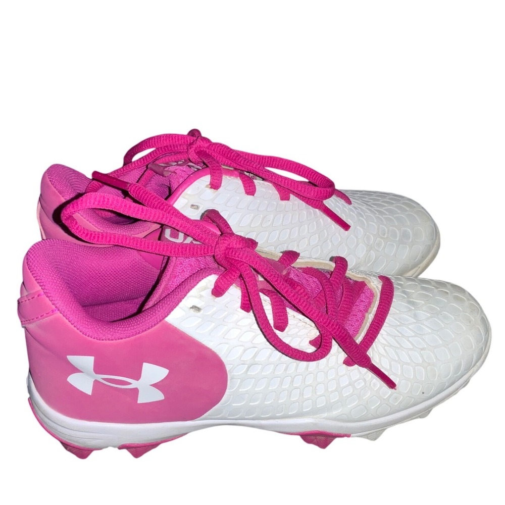 Under Armour White and Pink Kids' Cleats Sneakers